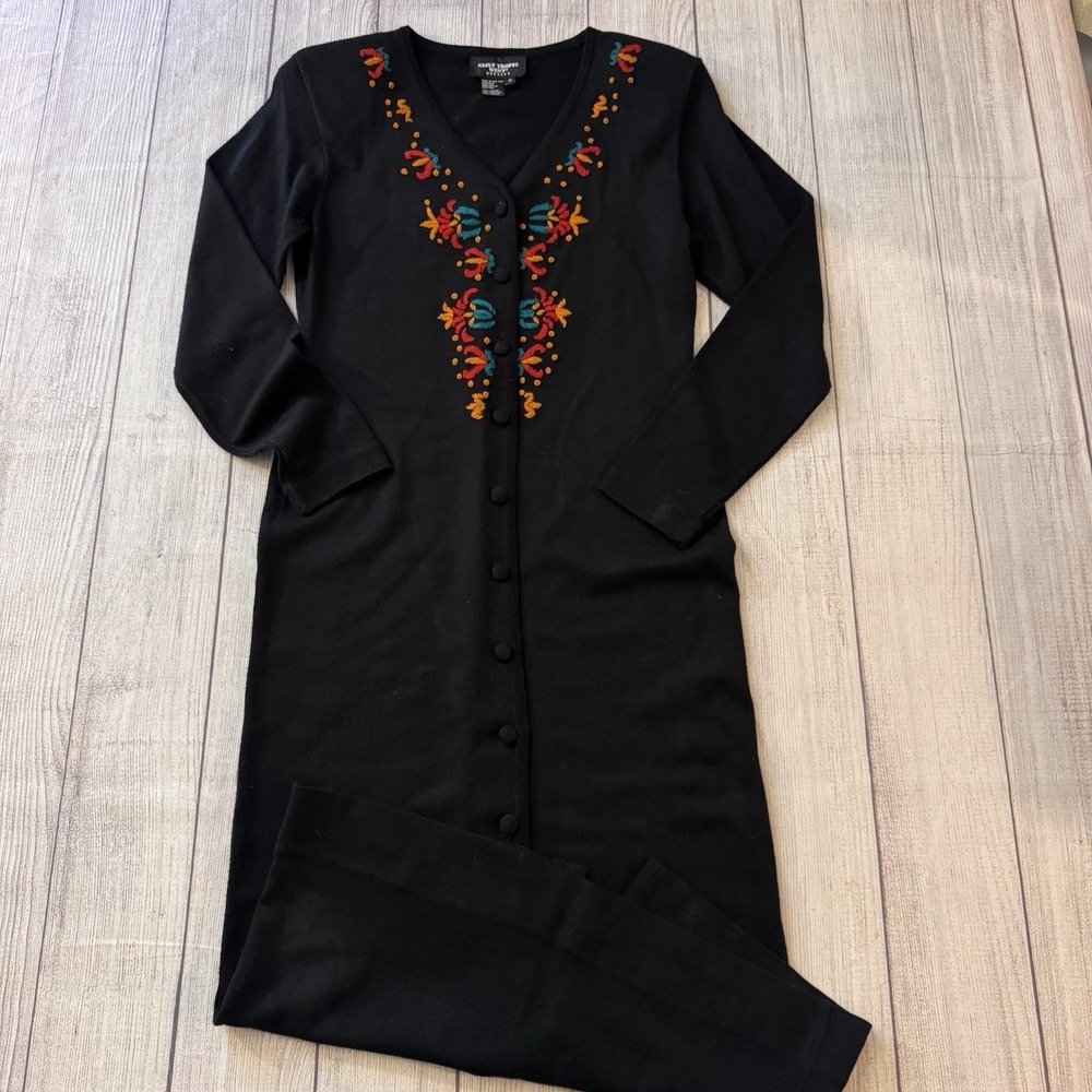 Saint Tropez West Long Sleeve Black Maxi Dress Vintage Size Medium Women's